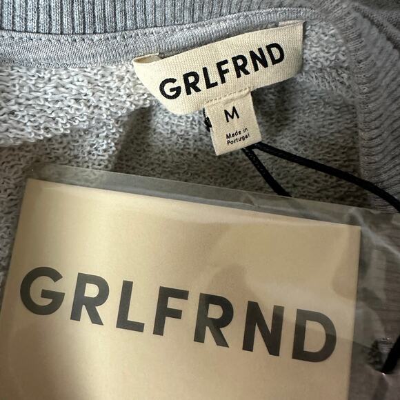 GRLFRND Oversized Gather Sweatshirt Medium Gray Slouchy Ruched Sleeves $215 NEW - Picture 8 of 8
